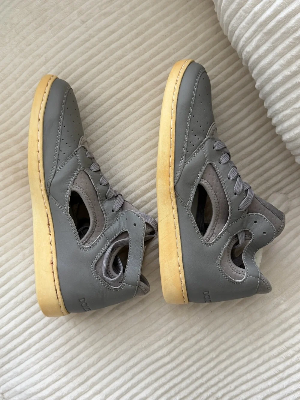 Dolce & Gabbana Gray Cut-Out Leather Sneakers Made in Italy